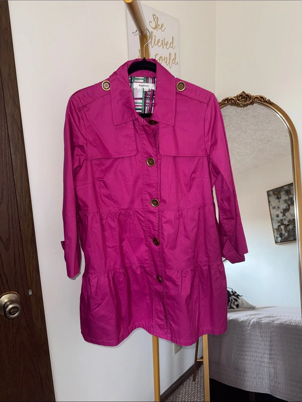Bright Fuchsia Tiered Trench Coat